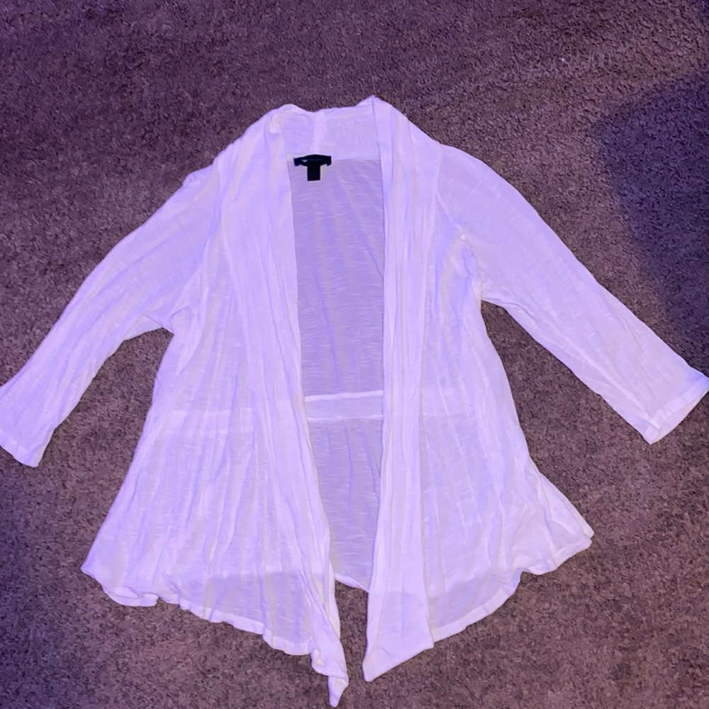 White 3/4 sleeve transparent cardigan